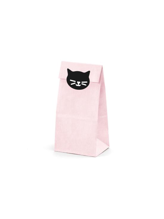 6 bolsas rosas de papel con pegatinas de gatos - Meow Party