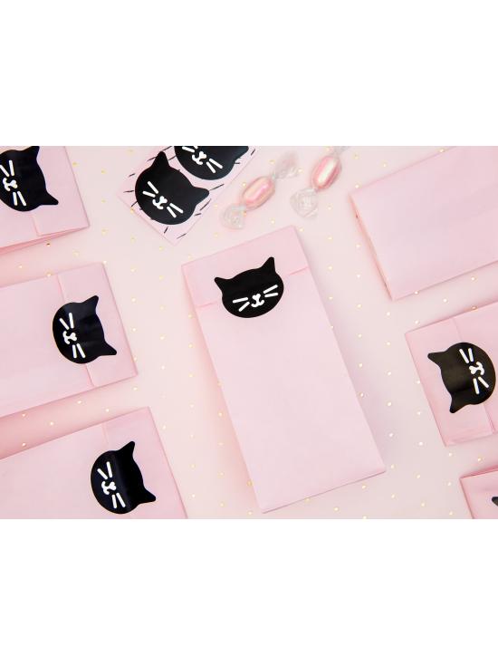 6 bolsas rosas de papel con pegatinas de gatos - Meow Party