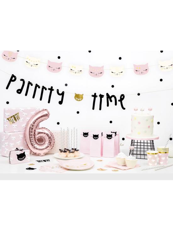 6 bolsas rosas de papel con pegatinas de gatos - Meow Party
