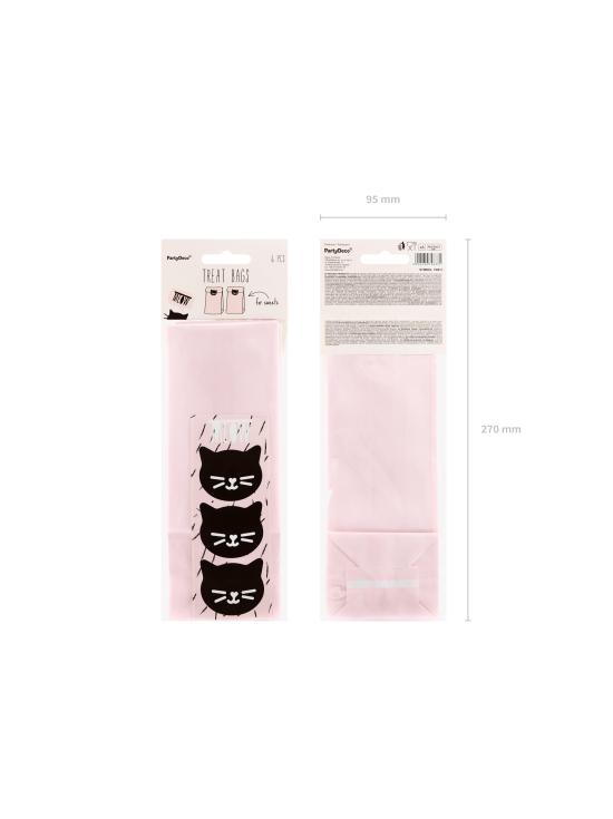 6 bolsas rosas de papel con pegatinas de gatos - Meow Party