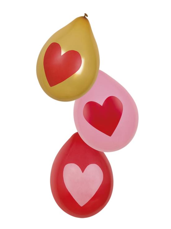 6 globos amor con corazones dorados (25 cm)