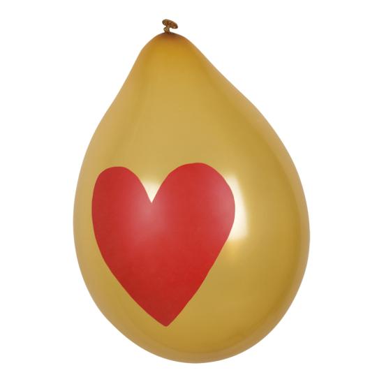 6 globos amor con corazones dorados (25 cm)