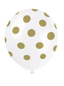 6 globos blancos con topos dorados (30 cm)