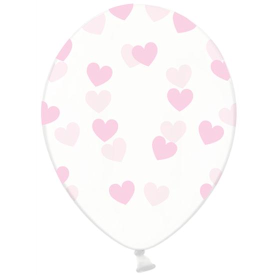 6 globos de látex transparentes con corazones rosa claro (30 cm) - Valentine Collection