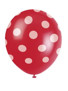 6 globos rojos con topos blancos (30 cm)