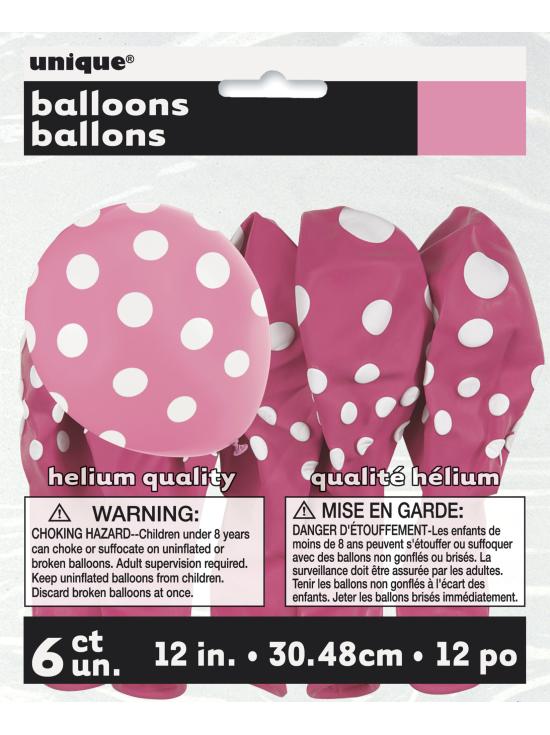6 globos rosas con topos blancos (30 cm)