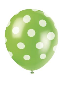 6 globos verde lima con topos blancos (30 cm)
