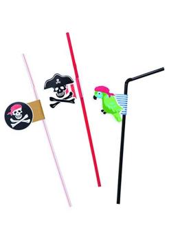 6 canudos com decorações piratas