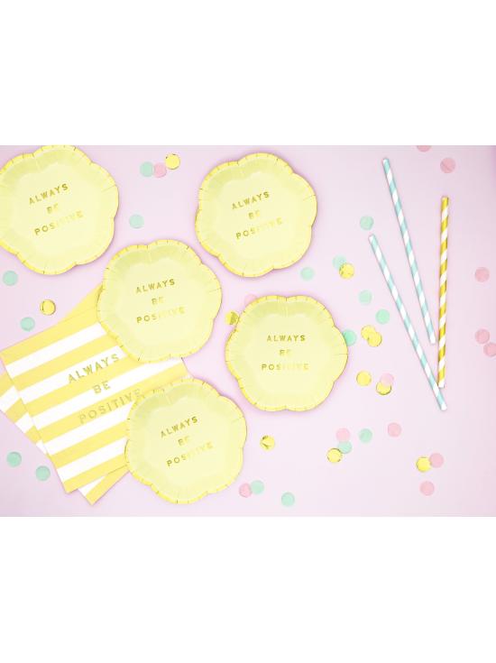 6 platos amarillo pastel con borde dorado "Always be positive" de papel (13 cm) - Yummy