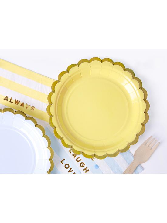 6 platos amarillo pastel de papel (18 cm) - Yummy