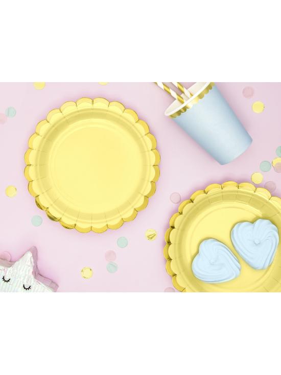 6 platos amarillo pastel de papel (18 cm) - Yummy