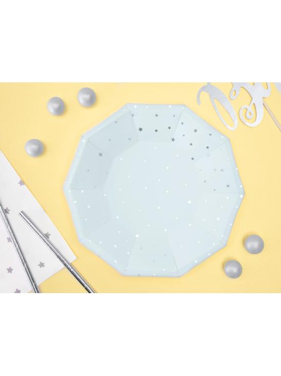 6 platos azul pastel con estrellas doradas de papel (18 cm)