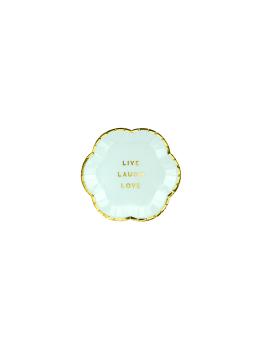 6 platos azules pastel con borde dorado "Live, Laugh, Love" de papel (13 cm) - Yummy
