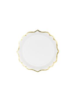 6 platos blancos con bordes dorados de papel (18,5 cm) - Wedding in rose colour