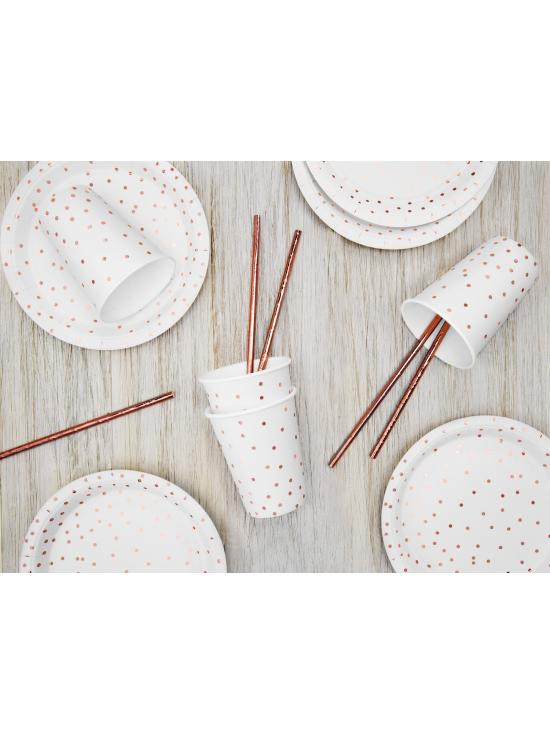 6 platos blancos con lunares en oro rosas de papel (18 cm) - Polka Dots Collection