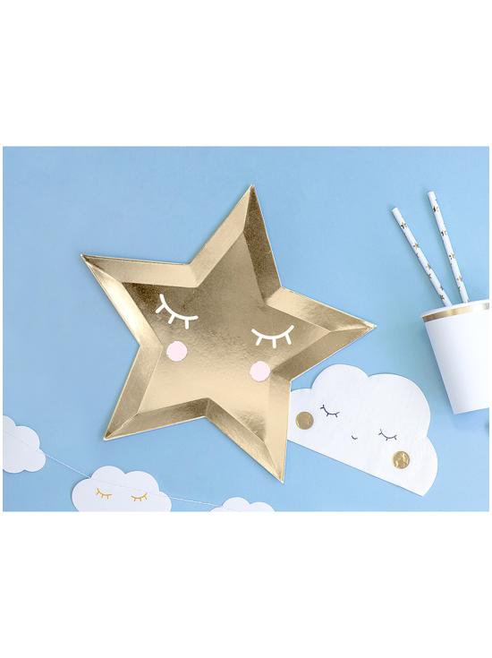 6 platos con forma de estrella con pestañas y coloretes (27cm) - Golden Sky