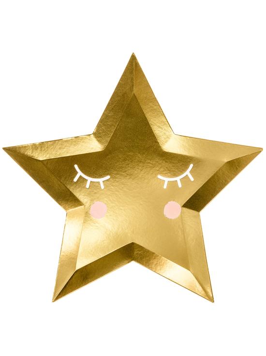 6 platos con forma de estrella con pestañas y coloretes (27cm) - Golden Sky
