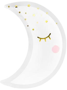 6 platos con forma de luna con pestañas y coloretes (24cm) - Golden Sky
