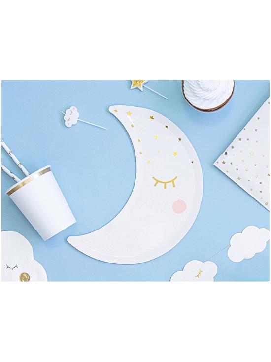 6 platos con forma de luna con pestañas y coloretes (24cm) - Golden Sky