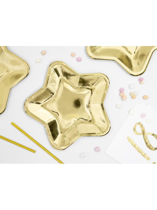 6 platos dorados con forma de estrella de papel (23 cm) - Princess Party