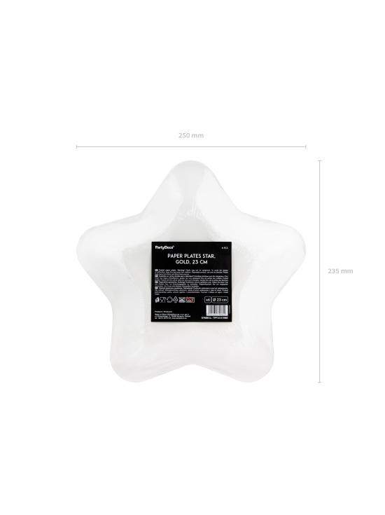 6 platos dorados con forma de estrella de papel (23 cm) - Princess Party