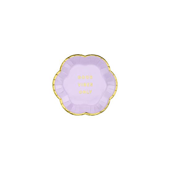 6 platos morados pastel con borde dorado "Good vibes only" de papel (13 cm) - Yummy 6 platos morados pastel con borde dorado "Good vibes only" de papel (13 cm) - Yummy