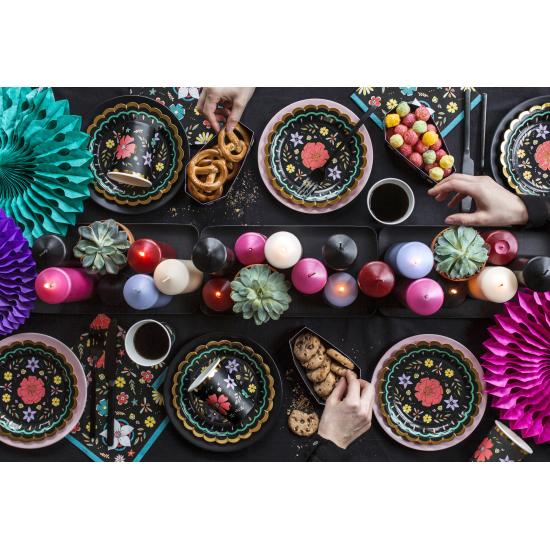 6 platos negros con flores multicolor de papel (18 cm) - Dia de Los Muertos Collection 6 platos negros con flores multicolor de papel (18 cm) - Dia de Los Muertos Collection