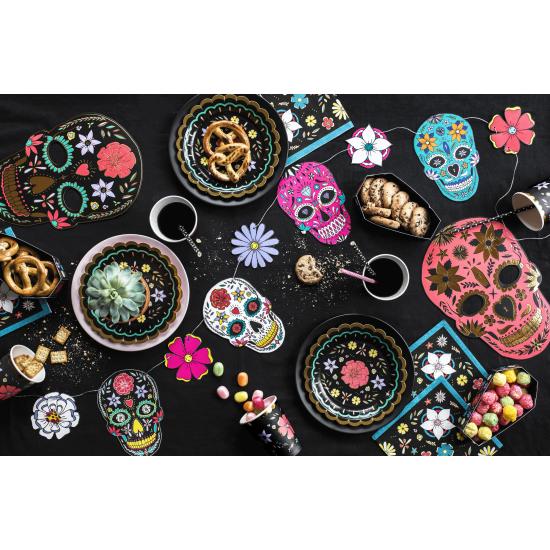 6 platos negros con flores multicolor de papel (18 cm) - Dia de Los Muertos Collection 6 platos negros con flores multicolor de papel (18 cm) - Dia de Los Muertos Collection