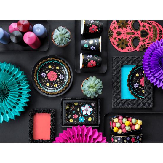 6 platos negros con flores multicolor de papel (18 cm) - Dia de Los Muertos Collection 6 platos negros con flores multicolor de papel (18 cm) - Dia de Los Muertos Collection