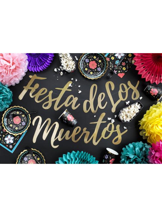 6 platos negros con flores multicolor de papel (18 cm) - Dia de Los Muertos Collection