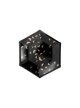 6 platos negros con murciélagos dorados de papel (20 cm) - Trick or Treat Collection