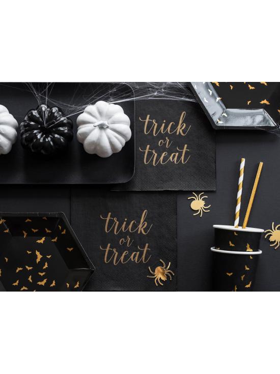 6 platos negros con murciélagos dorados de papel (20 cm) - Trick or Treat Collection
