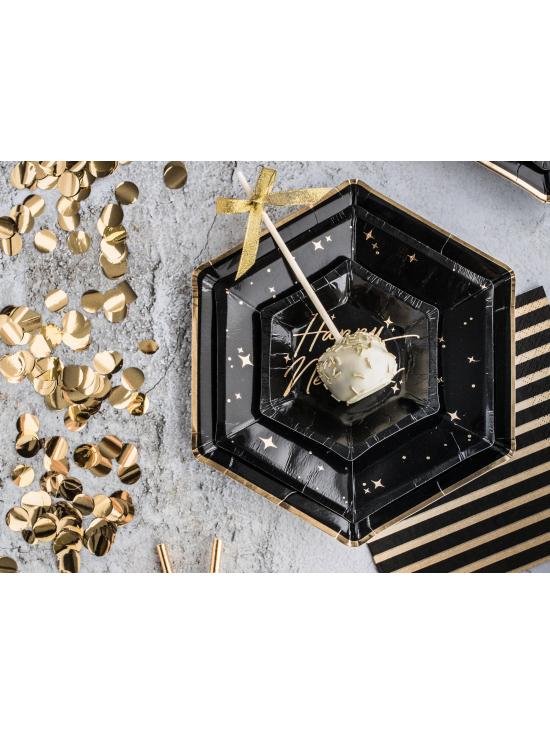 6 platos pentagonales negros con bordes dorados de papel (23 cm) - Gold 30th Birthday