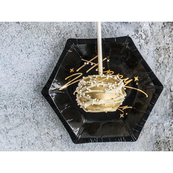 6 platos pentagonales negros y dorados "Happy New Year" de papel para nochevieja (12,5 cm) - New Year’s Eve Collection 6 platos pentagonales negros y dorados "Happy New Year" de papel para nochevieja (12,5 cm) - New Year’s Eve Collection