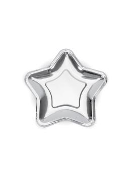6 platos plateados con forma de estrella de papel (18 cm) - New Year’s Eve & Carnival
