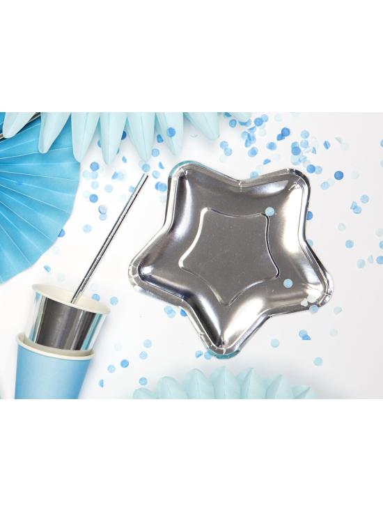 6 platos plateados con forma de estrella de papel (18 cm) - New Year’s Eve & Carnival