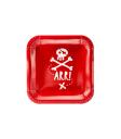 6 platos rojos cuadrados "Arr!" de papel (20 cm) - Pirates Party