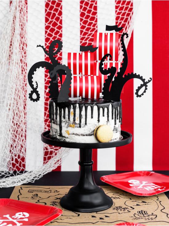 6 platos rojos cuadrados "Arr!" de papel (20 cm) - Pirates Party