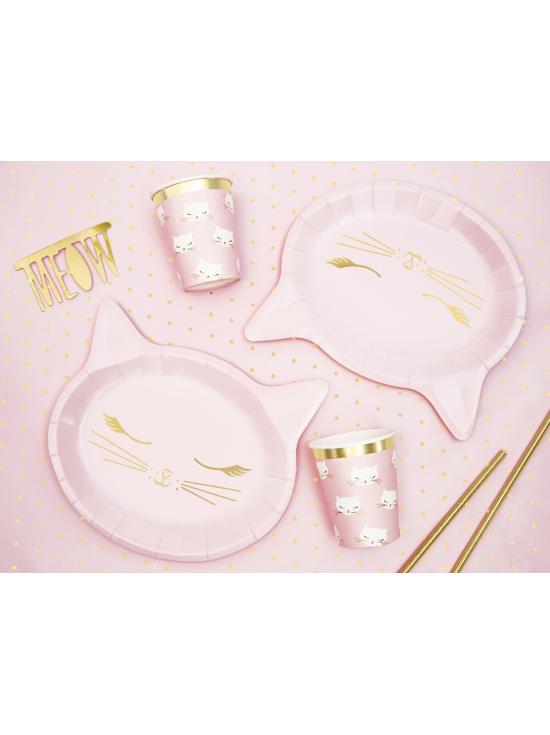6 platos rosas con forma de gato de papel (22x20 cm) - Meow Party