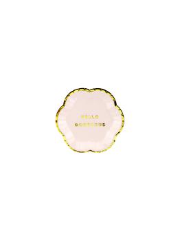 6 platos rosas pastel con borde dorado "Hello gorgeus" de papel (13 cm) - Yummy