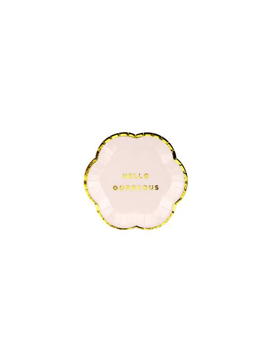 6 platos rosas pastel con borde dorado "Hello gorgeus" de papel (13 cm) - Yummy