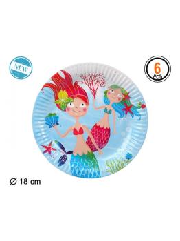 6 Pratos Pequena Sereia 18 cms