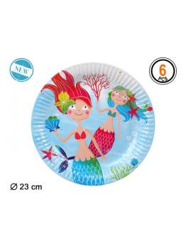 6 Pratos Pequena Sereia 23 cms