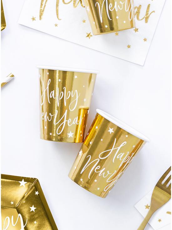 6 vasos Fin de Año Happy New Year dorados) - Jolly New Year