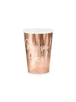 6 vasos "She said yes!" oro rosa de papel - Rose Gold Bride To Be