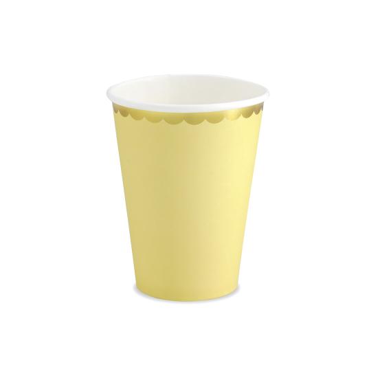 6 vasos amarillo pastel con borde dorado de papel - Yummy 6 vasos amarillo pastel con borde dorado de papel - Yummy