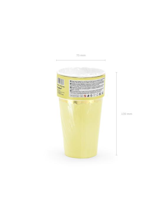 6 vasos amarillo pastel con borde dorado de papel - Yummy