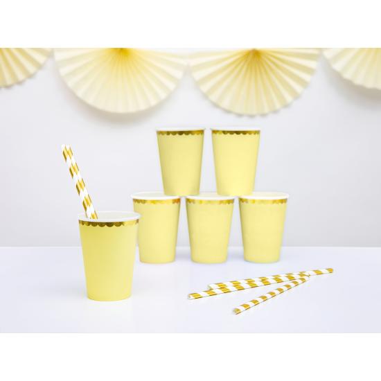 6 vasos amarillo pastel con borde dorado de papel - Yummy 6 vasos amarillo pastel con borde dorado de papel - Yummy