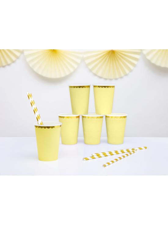 6 vasos amarillo pastel con borde dorado de papel - Yummy