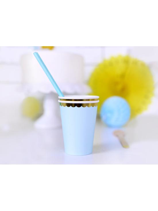 6 vasos azul pastel con borde dorado de papel - Yummy